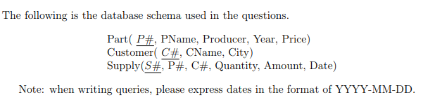 Solved The following is the database schema used in the | Chegg.com
