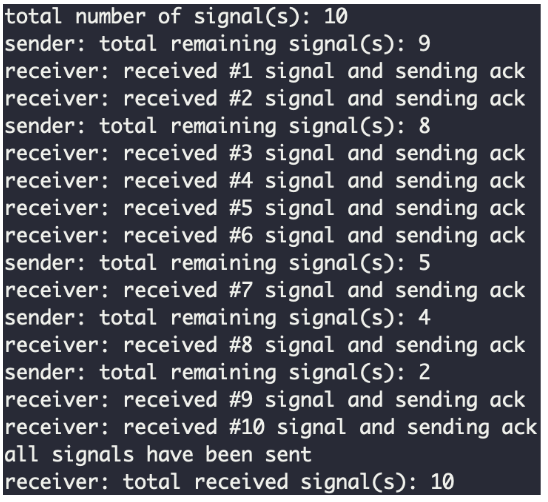 Answered C program that handles queued signals and the outp