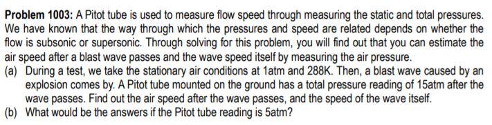 Solved Problem 1003: A Pitot tube is used to measure flow | Chegg.com