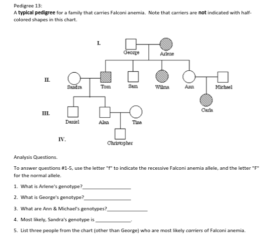 Solved Pedigree 13: A typical pedigree for a family that | Chegg.com