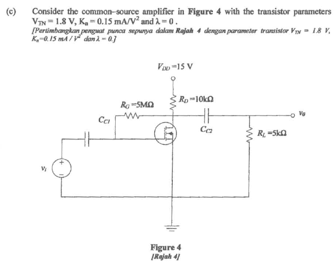 Solved Consider the common-source amplifier in Figure 4 with | Chegg.com