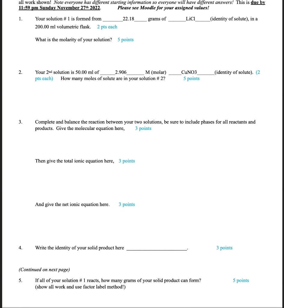 Solved all work shown! Note everyone has different starting | Chegg.com