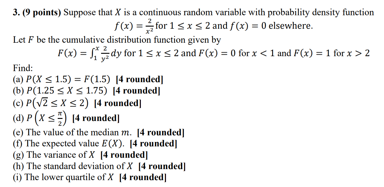 Solved 2 3. (9 points) Suppose that X is a continuous random | Chegg.com
