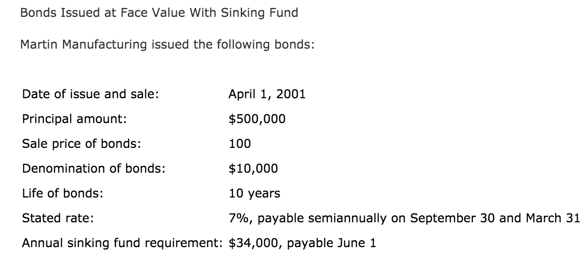 Solved Bonds Issued at Face Value With Sinking Fund Martin | Chegg.com