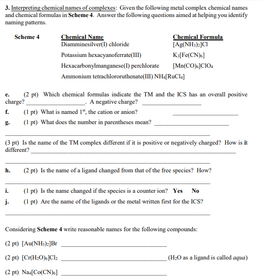 Solved 3. Interpreting chemical names of complexes: Given | Chegg.com