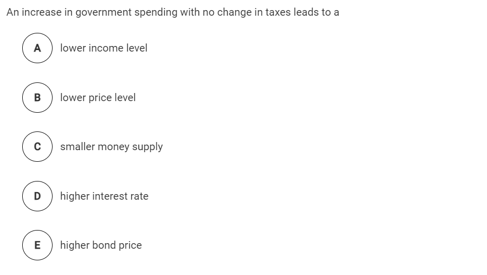 Solved An increase in government spending with no change in | Chegg.com