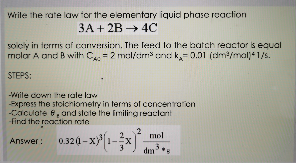 Solved Write the rate law for the elementary liquid phase  Chegg.com