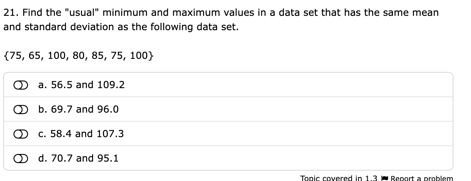 Solved 21. Find the "usual" minimum and maximum values in a | Chegg.com