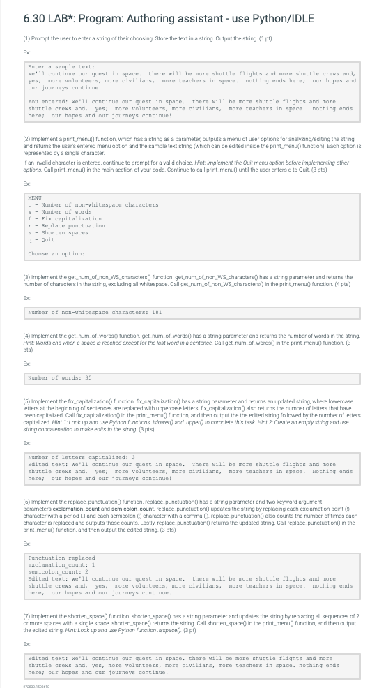6.30 LAB*: Program: Authoring assistant - use | Chegg.com