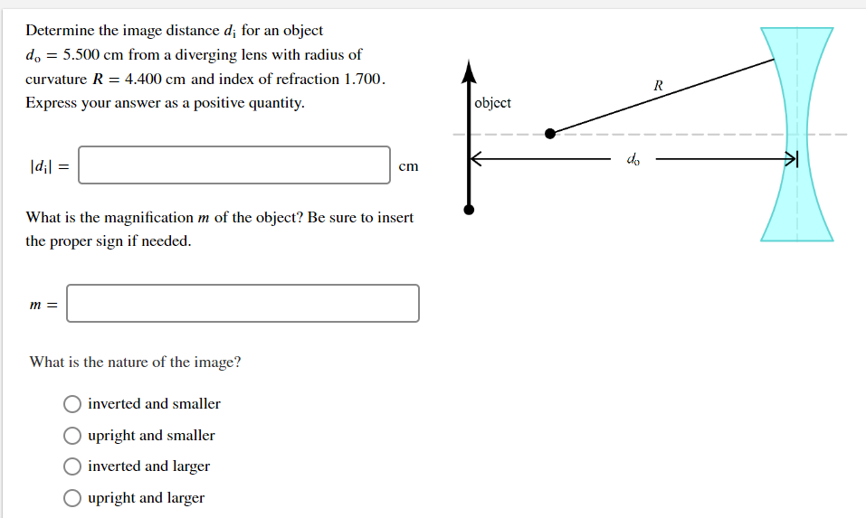 Solved Determine the image distance di for object an do | Chegg.com