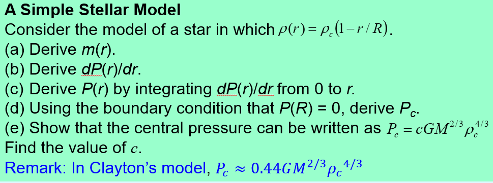 Solved A Simple Stellar Model Consider The Model Of A Sta Chegg Com