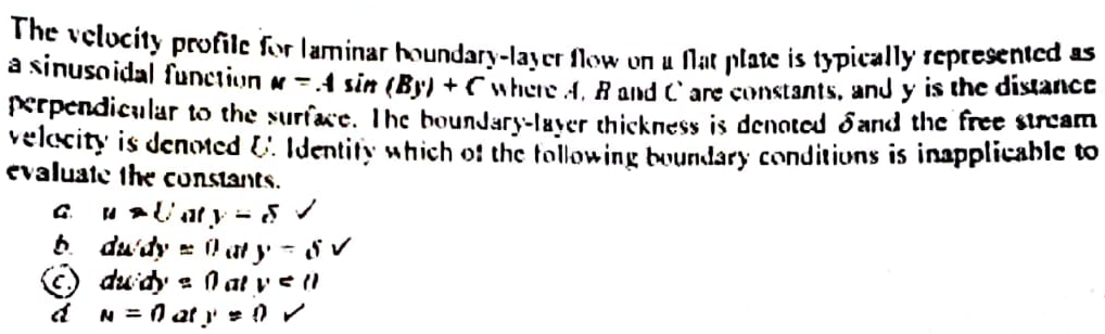 Solved The velocity profile for laminar boundary layer flow | Chegg.com
