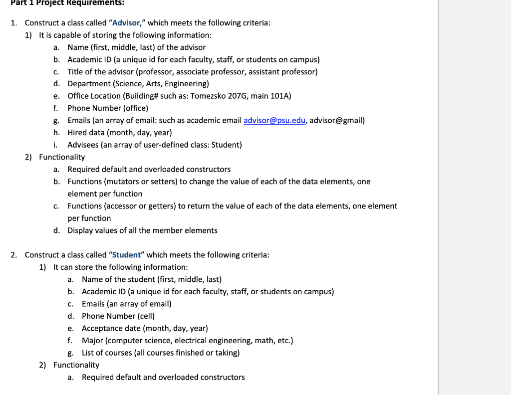 1. Construct a class called "Advisor," which meets | Chegg.com