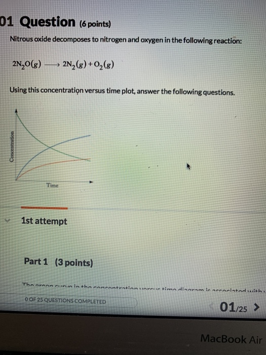 Solved 01 Question (6 points) Nitrous oxide decomposes to | Chegg.com
