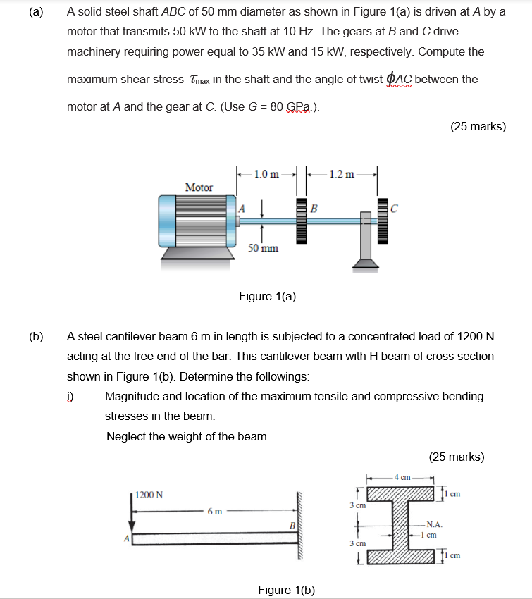 Solved A A Solid Steel Shaft Abc Of 50 Mm Diameter As Chegg Com