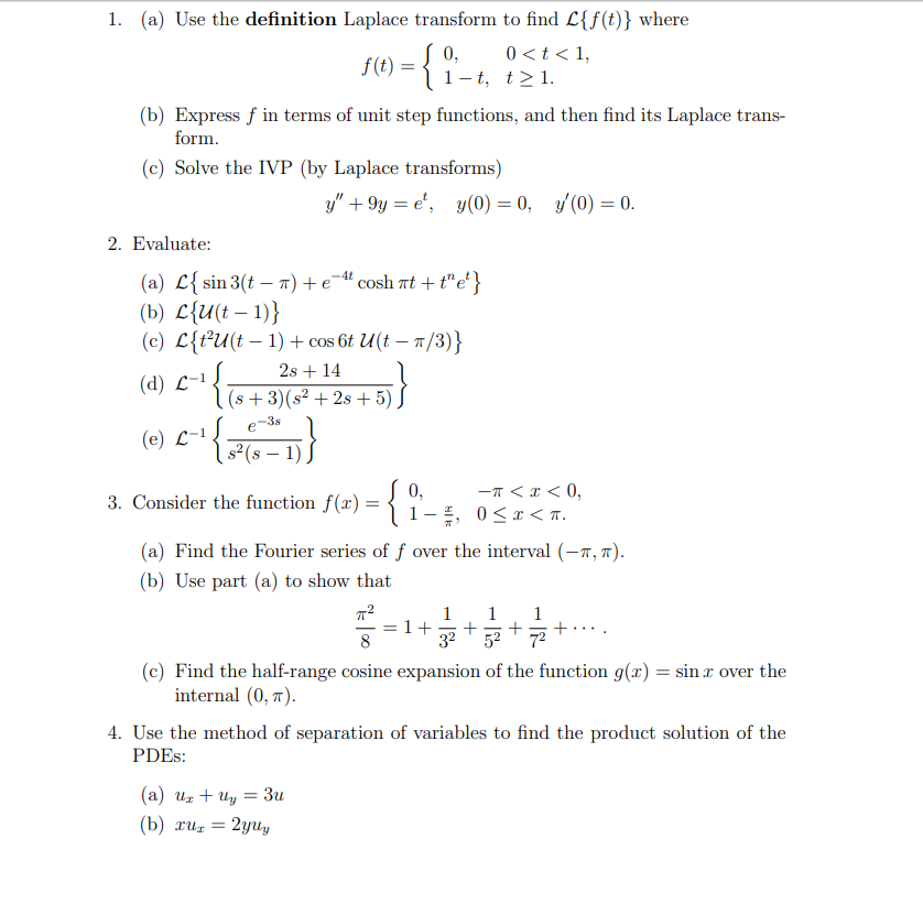 Solved 1. (a) Use the definition Laplace transform to find | Chegg.com