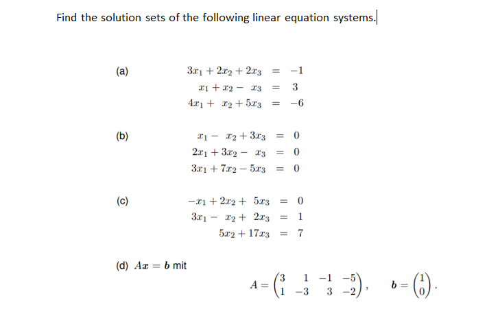 Solved Find The Solution Sets Of The Following Linear | Chegg.com