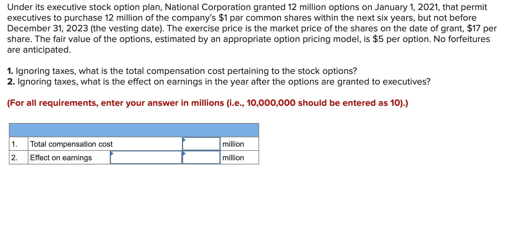 Solved Under its executive stock option plan, National