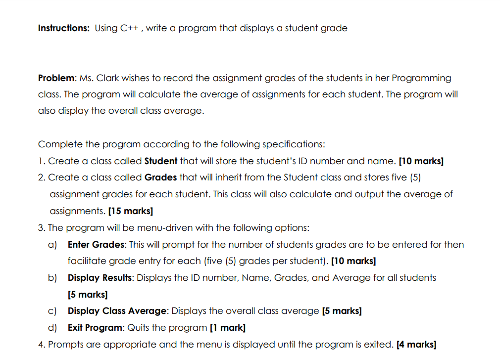 Solved Instructions: Using C++, write a program that | Chegg.com