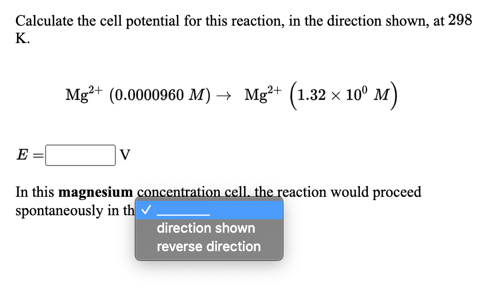 Solved Calculate The Cell Potential For This Reaction, In | Chegg.com