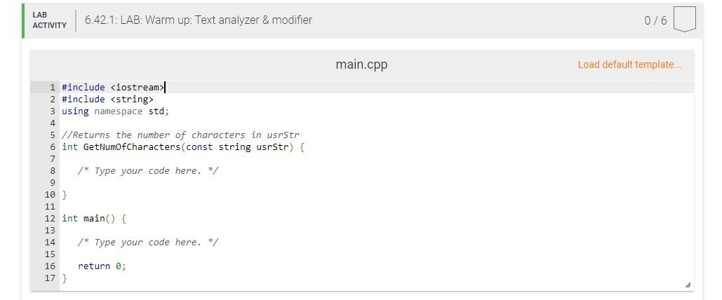 Solved 6.42 LAB: Warm up: Text analyzer & modifier (1) | Chegg.com