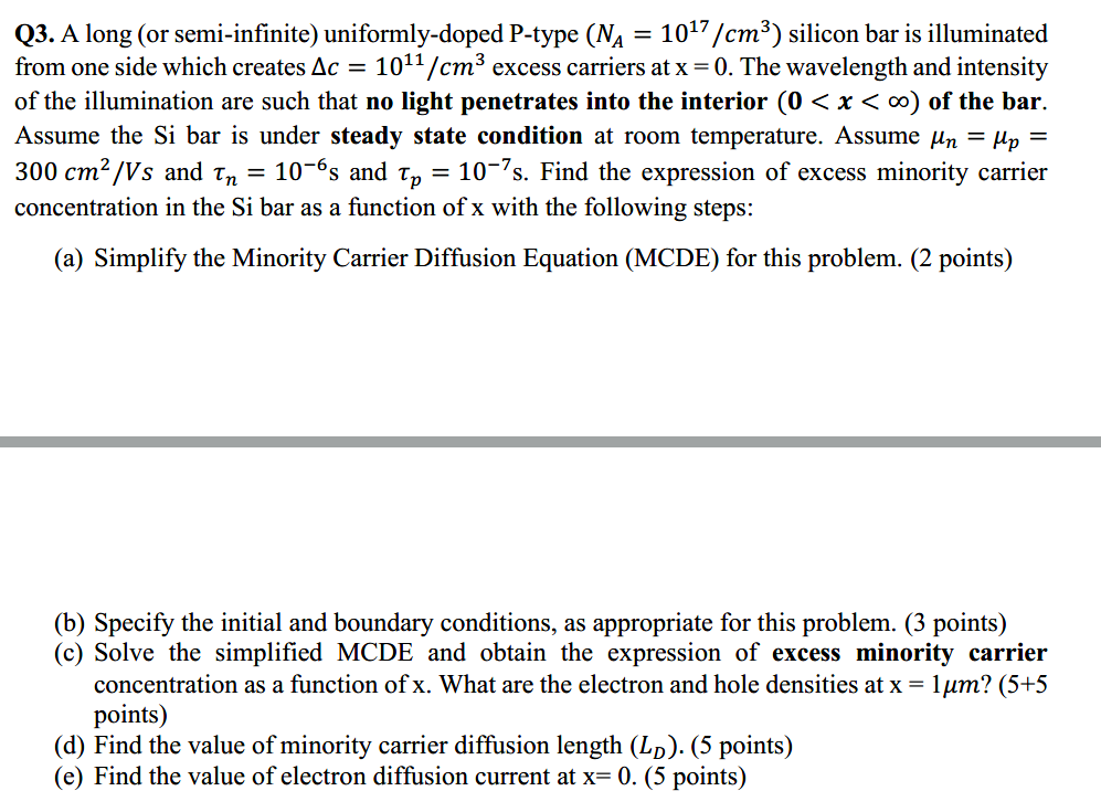 Solved Q3. A long (or semi-infinite) uniformly-doped P-type | Chegg.com