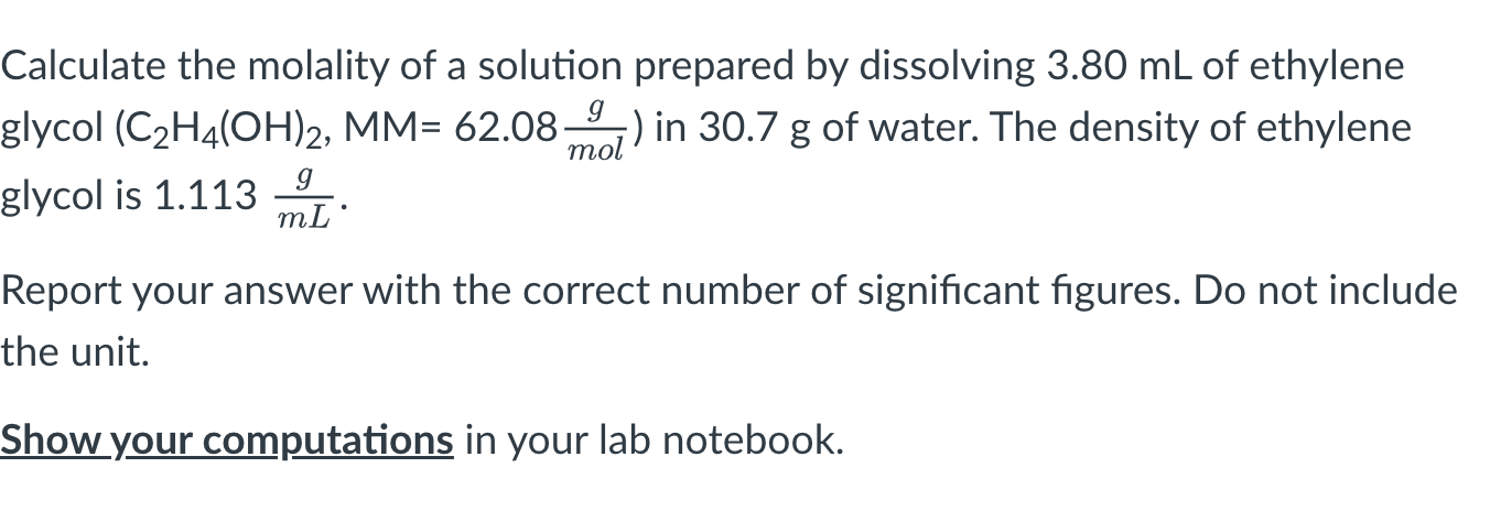 Solved Calculate the molality of a solution prepared by Chegg