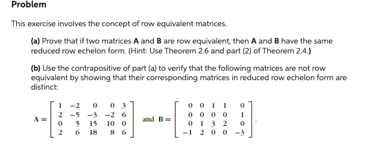 Solved This exercise involves the concept of row equivalent | Chegg.com