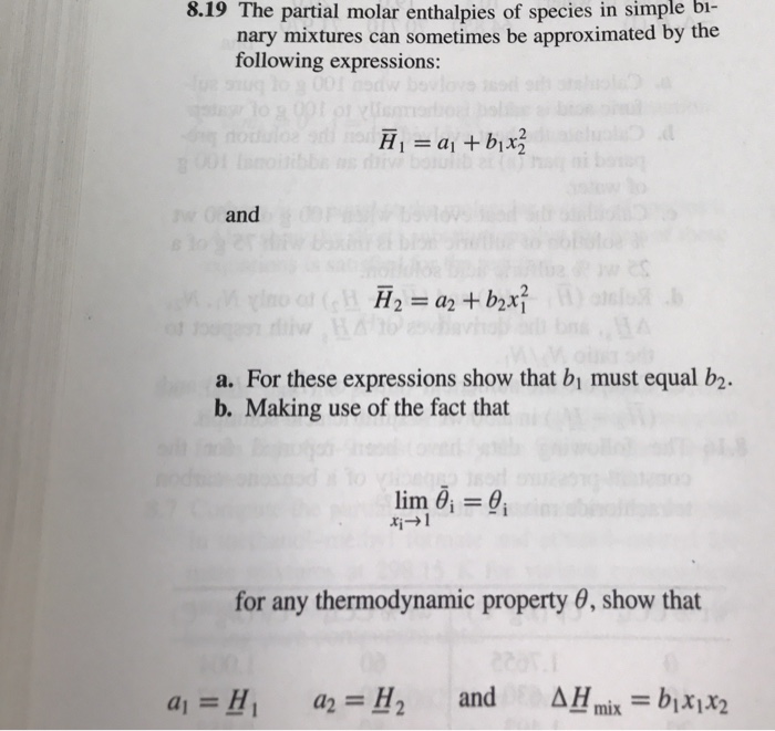 Solved The partial molar enthalpies of species in simple | Chegg.com