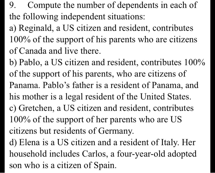 Solved 9. Compute the number of dependents in each of the | Chegg.com