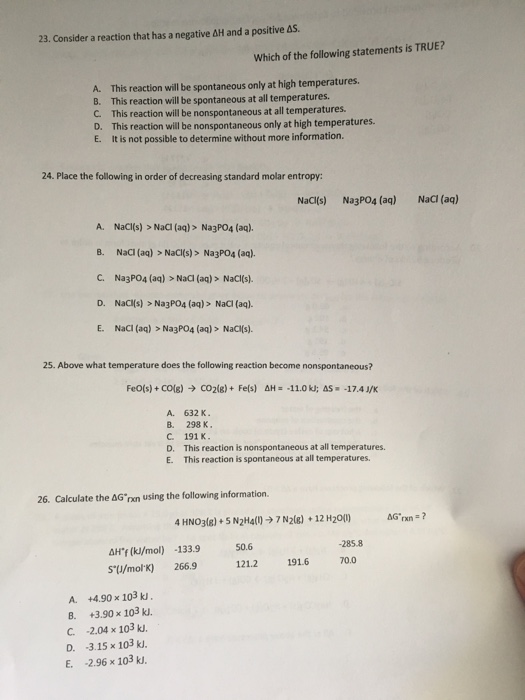 Solved Consider a reaction that has a negative Delta H and a