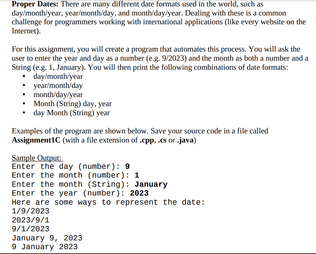 Solved Proper Dates: There Are Many Different Date Formats | Chegg.com