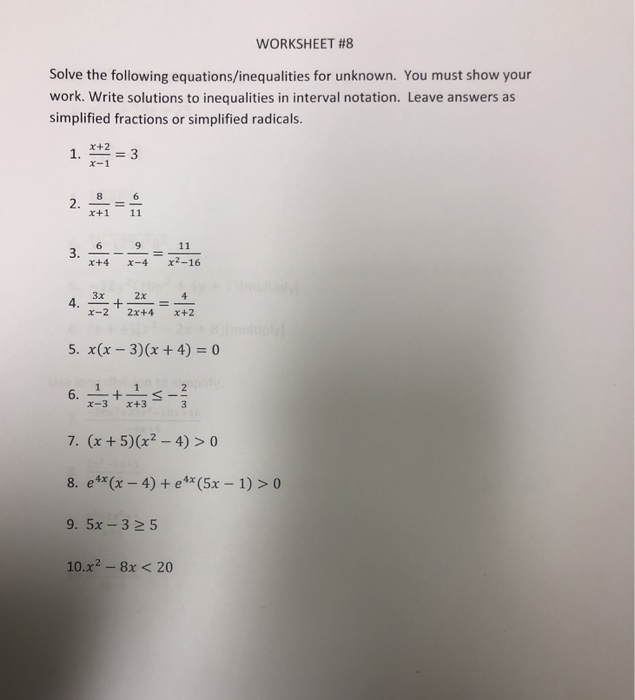 unit equations and inequalities homework 8