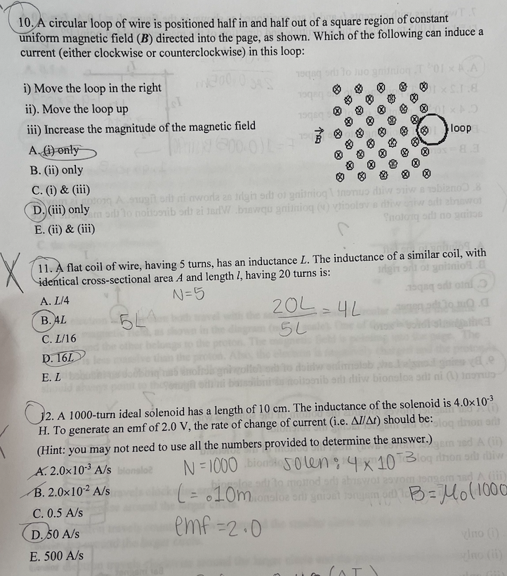 Solved 10. A circular loop of wire is positioned half in and | Chegg.com