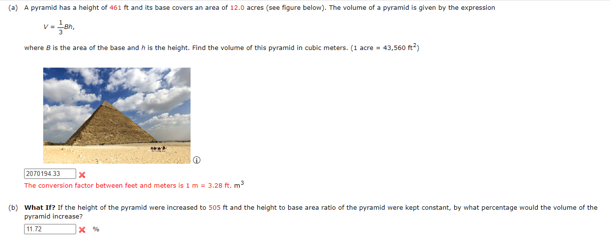 Solved a) A pyramid has a height of 461ft and its base | Chegg.com