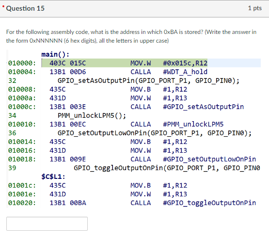 Solved For the following assembly code, what is the address | Chegg.com