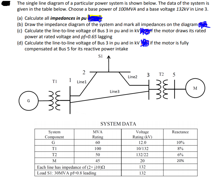 The single line diagram of a particular power system | Chegg.com