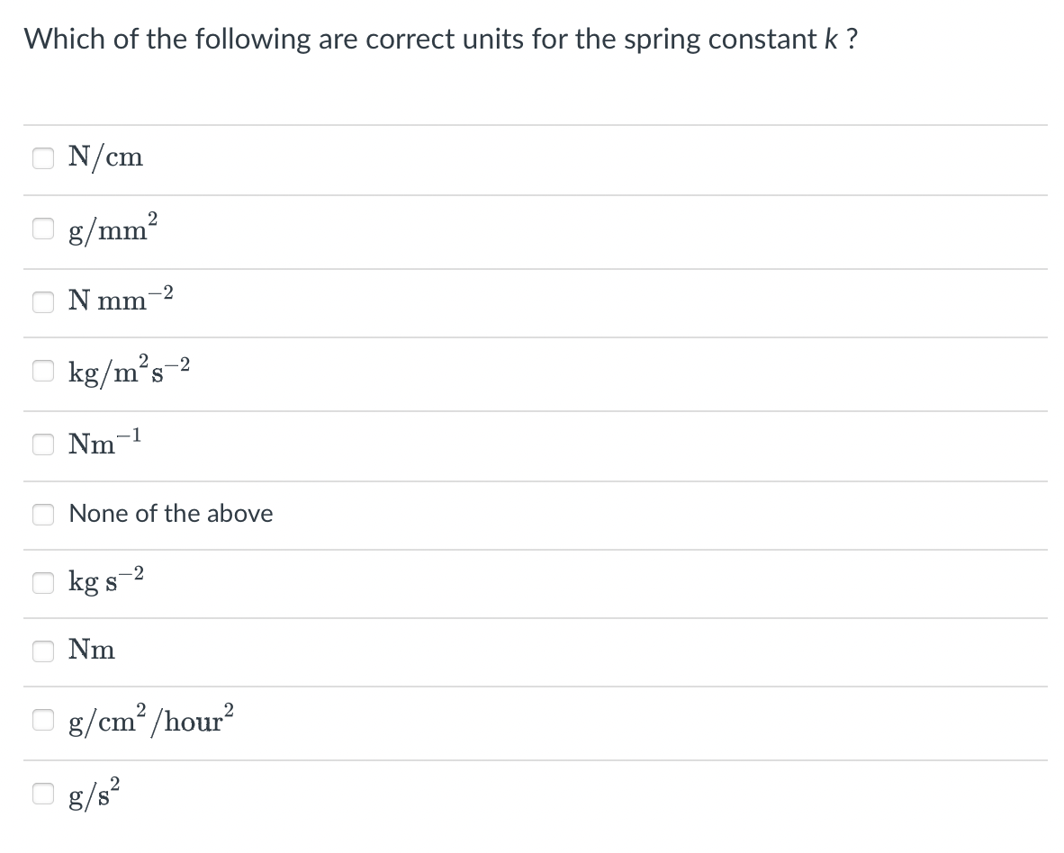 Solved Which of the following are correct units for the | Chegg.com