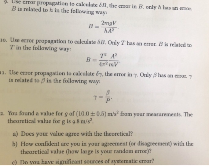 Solved 9. Use Error Propagation To Calculate &B, The Error | Chegg.com