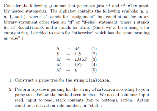 Consider the following grammar that generates java if | Chegg.com