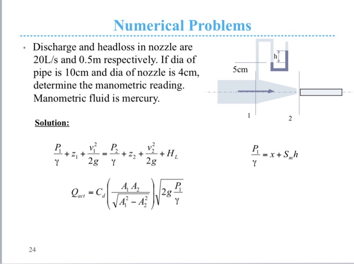 Solved Numerical Problems Discharge and headloss in no 20L/s | Chegg.com