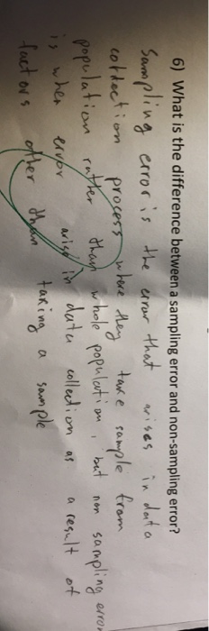 Solved 6) What is the difference between a sampling error | Chegg.com