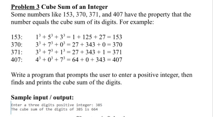 Solved Problem 3 Cube Sum of an Integer Some numbers like | Chegg.com