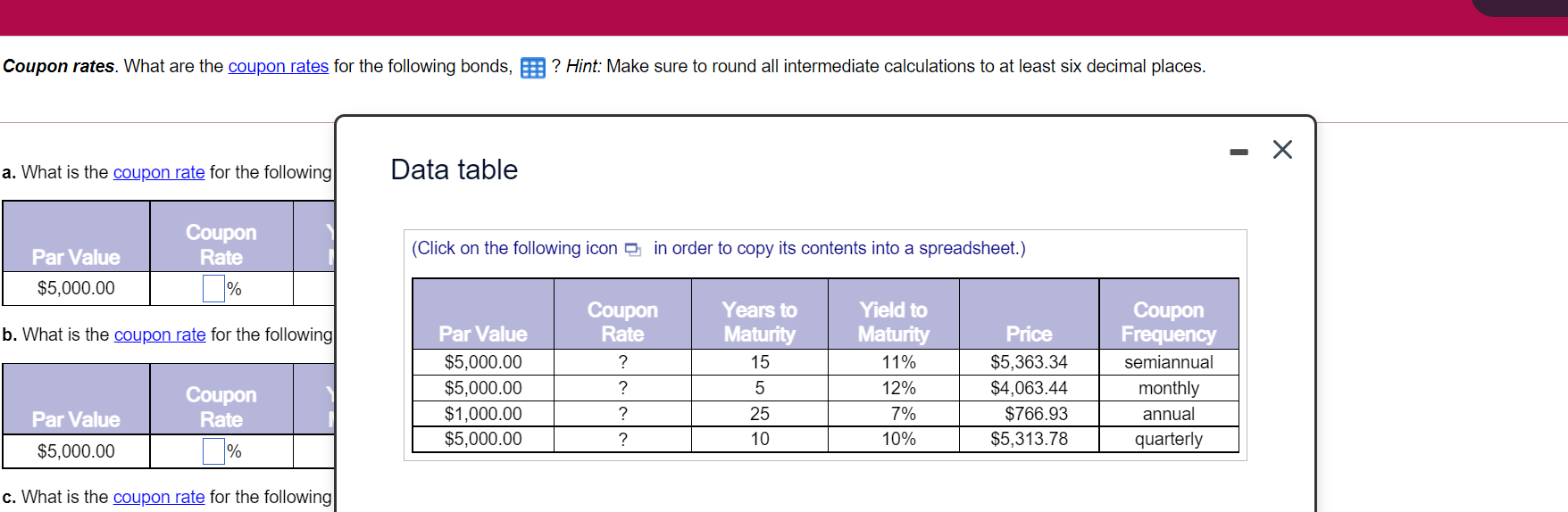 Solved Coupon Rates. What Are The Coupon Rates For The | Chegg.com