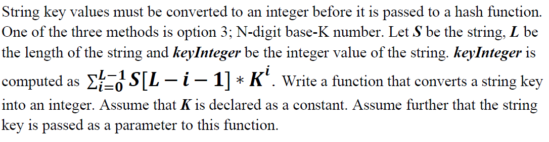 Solved String key values must be converted to an integer | Chegg.com