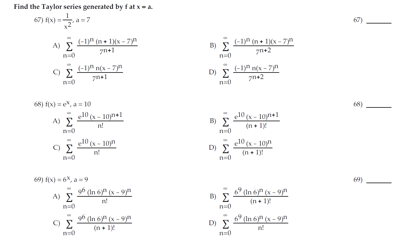 Solved Find The Taylor Series Generated By F At X A 67 Chegg Com