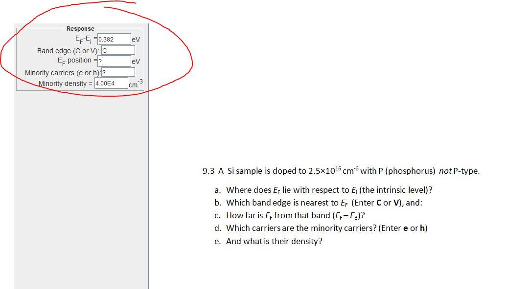 Solved 9.3 A Si sample is doped to 2.5×1016 cm−3 with P | Chegg.com