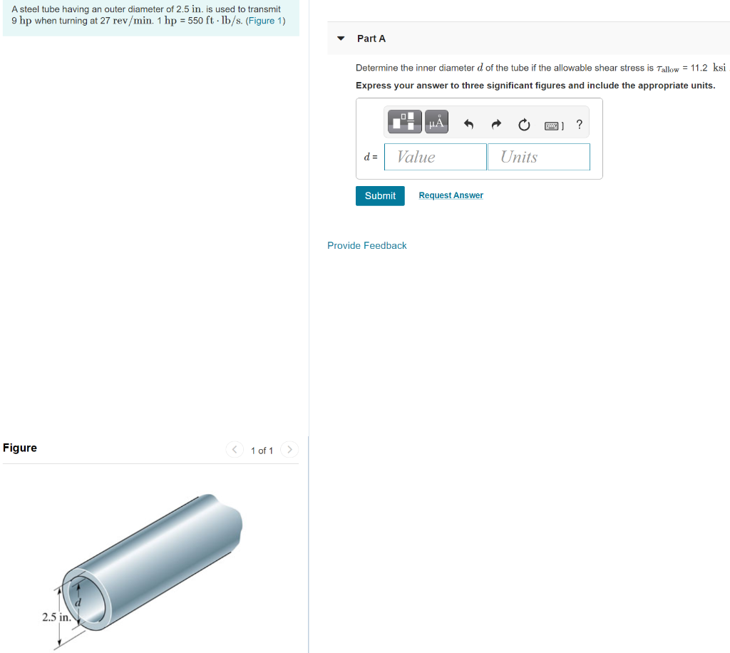 Solved A steel tube having an outer diameter of 2.5 in. is | Chegg.com