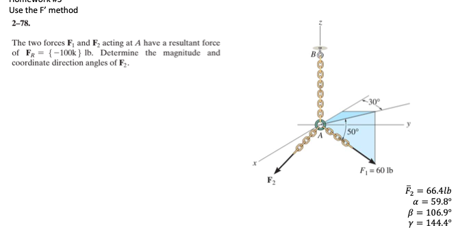 Solved Use the F' method 2-78. The two forces F, and F, | Chegg.com