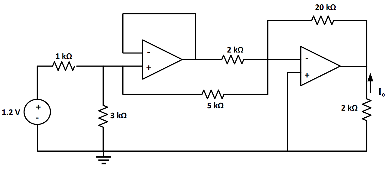 Solved 20 ΚΩ 1 ΚΩ ν 2 ΚΩ M + + I, + + 5 ΚΩ 2 kΩ 1.2V ΑΛΛ 3 | Chegg.com